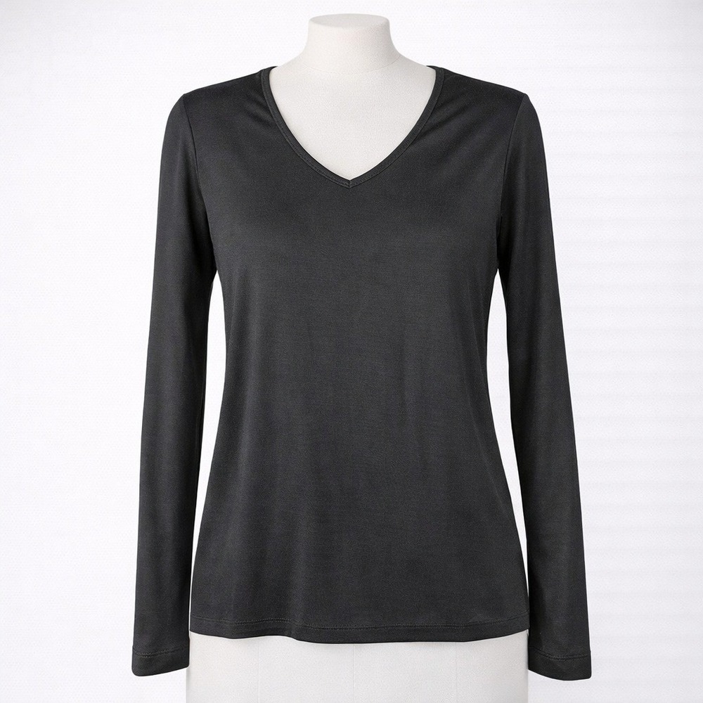 Iris & Ink‎ 100% Silk Lightweight Semi Sheer Top Sz 0 Black Long Sleeve USA Made